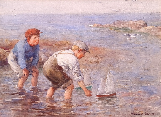 William Marshall Brown, RSA, RSW - Playing in the Shallows