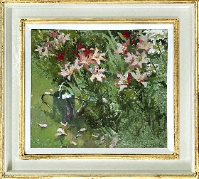 Pink Lilies and Watering Can