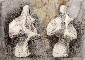 Two Views Of Mother And Child Sculpture