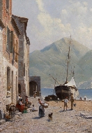 Fisherfolk on a busy quay, Vernazza, Liguria