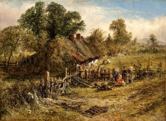 Alfred Dawson - Rustics before a Thatched Farm