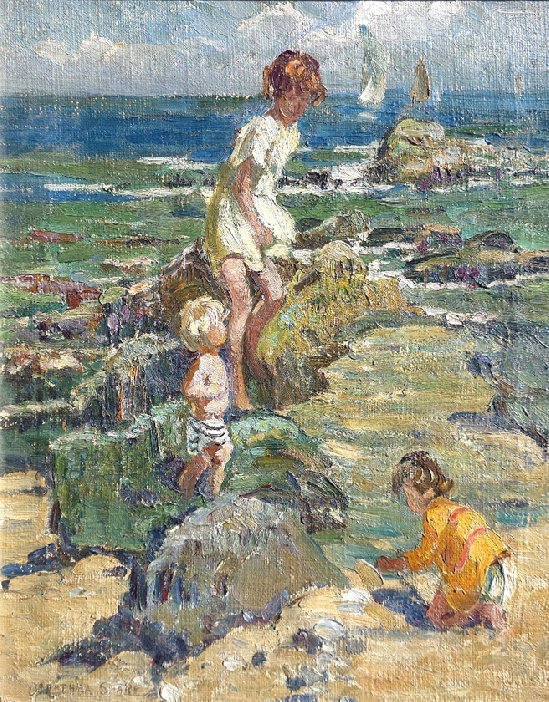 Dorothea Sharp ROI, RBA, PSWA - Playing Amongst the Rocks, St Ives