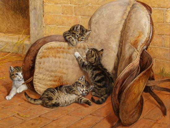 Frank Paton - Kittens Playing Around a Saddle