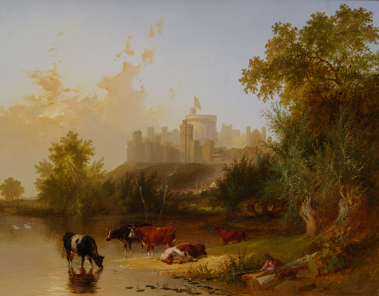 Henry John Boddington RBA - Cattle Watering in the Shadows of Windsor