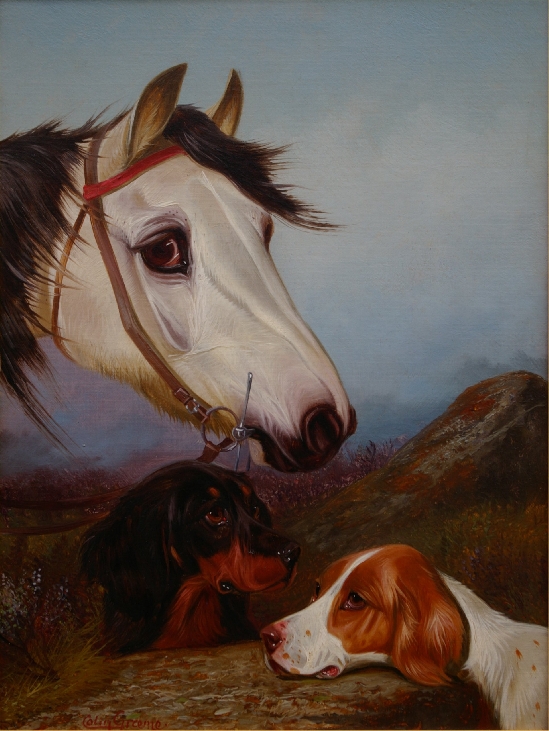 Colin Graeme Roe - Head of a Grey Pony with Two Setters