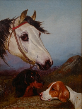 Head of a Grey Pony with Two Setters