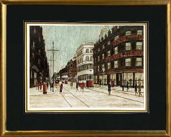 Arthur McEvoy Delaney - Northern Street Scene with Trams