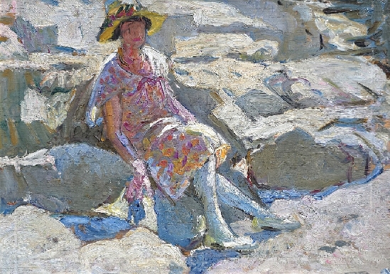 Dorothea Sharp ROI, RBA, PSWA - Sitting on the Rocks, St Ives