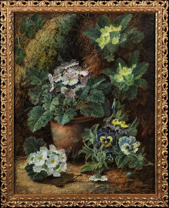 Oliver Clare - Still Life of Flowers on a Mossy Bank